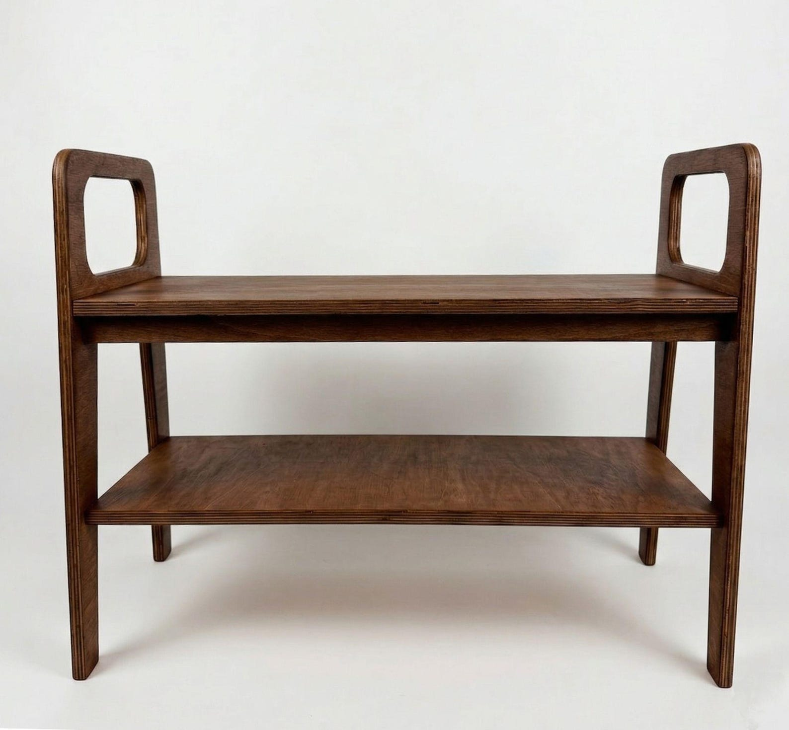 2-Tier Wood Bench with Open Handle Ends, Dark Walnut Finish image 2