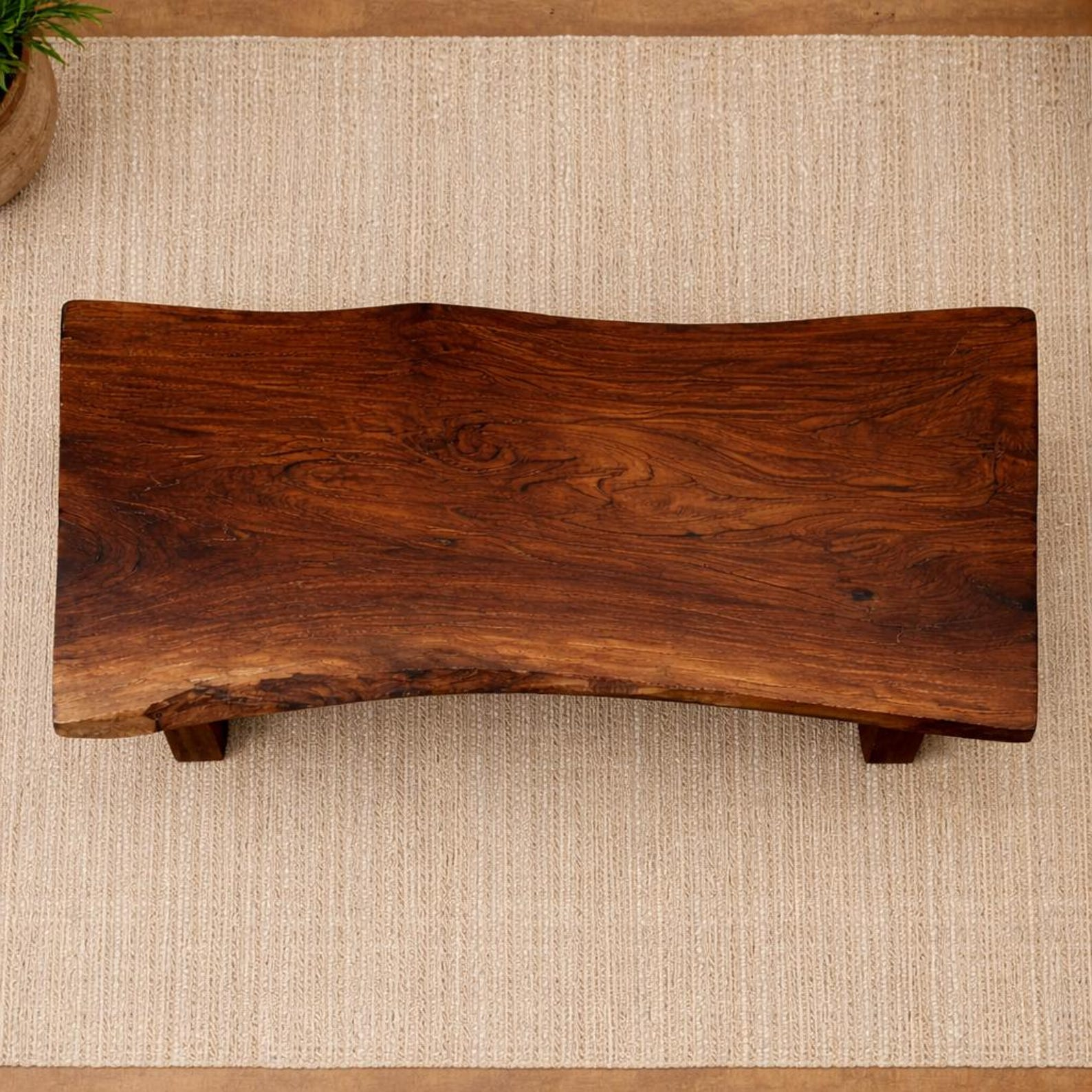 Live Edge Solid Wood Low Coffee Table with Natural Grain Finish image 1