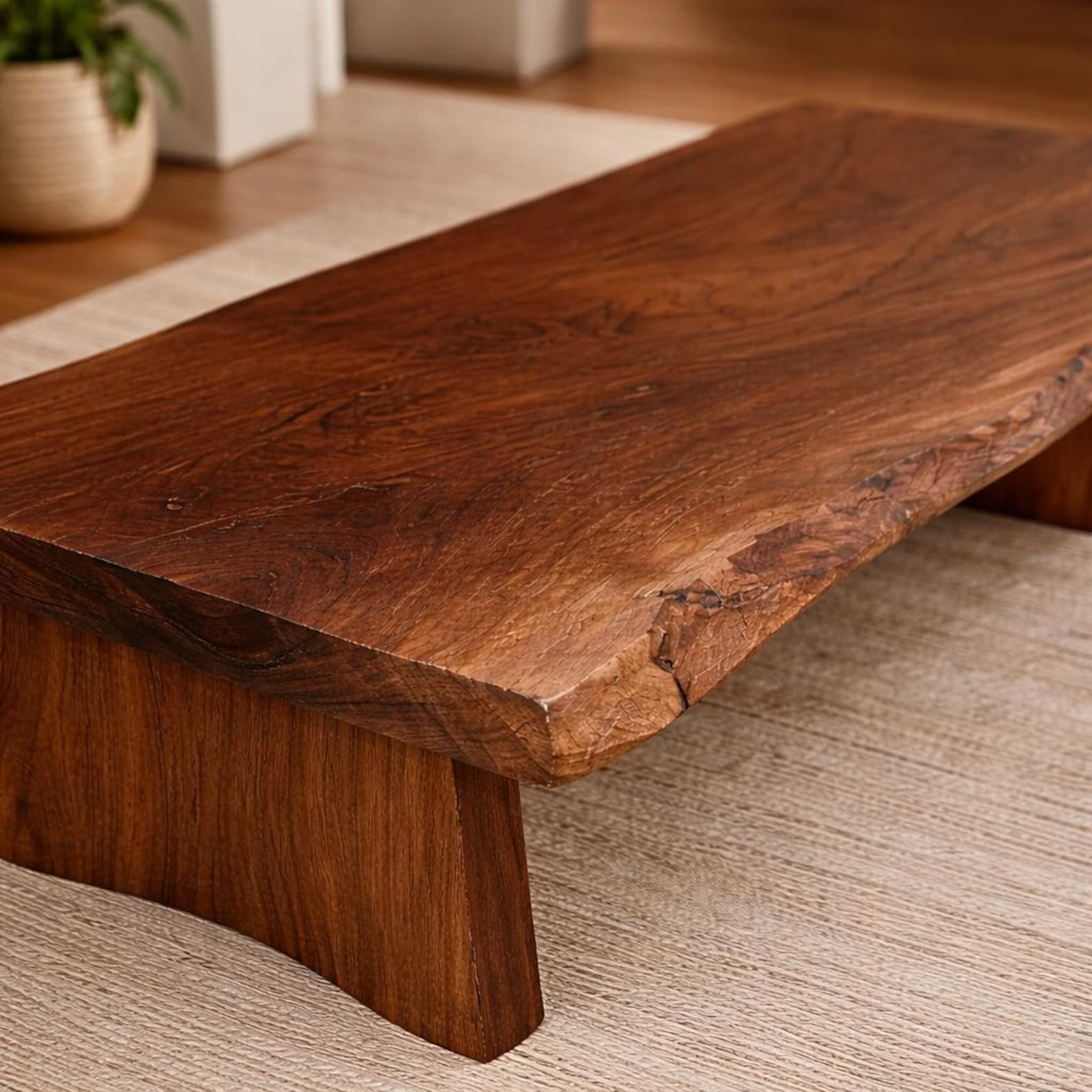 Live Edge Solid Wood Low Coffee Table with Natural Grain Finish image 2