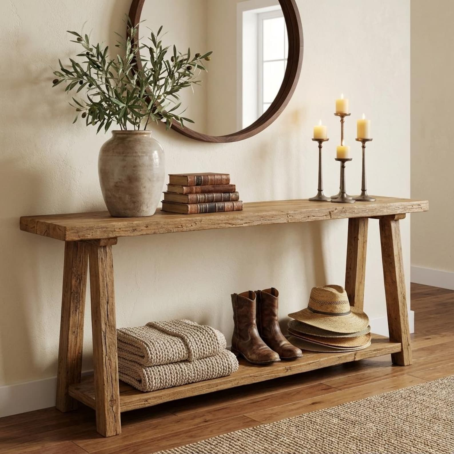 Reclaimed Wood Console Table with Lower Shelf, Natural Finish image 3
