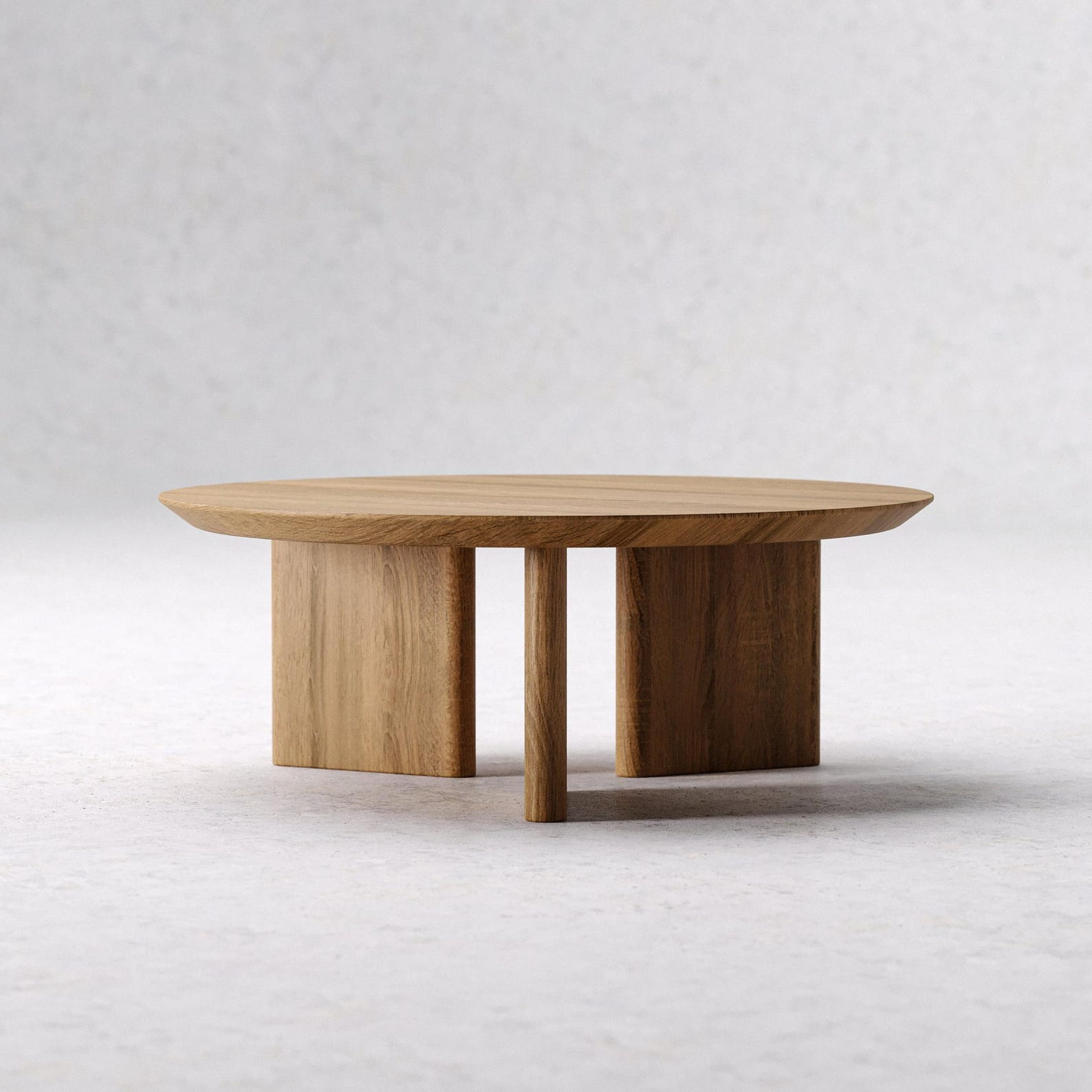 Round Wood Coffee Table with Pedestal Base, Natural Oak Finish image 2