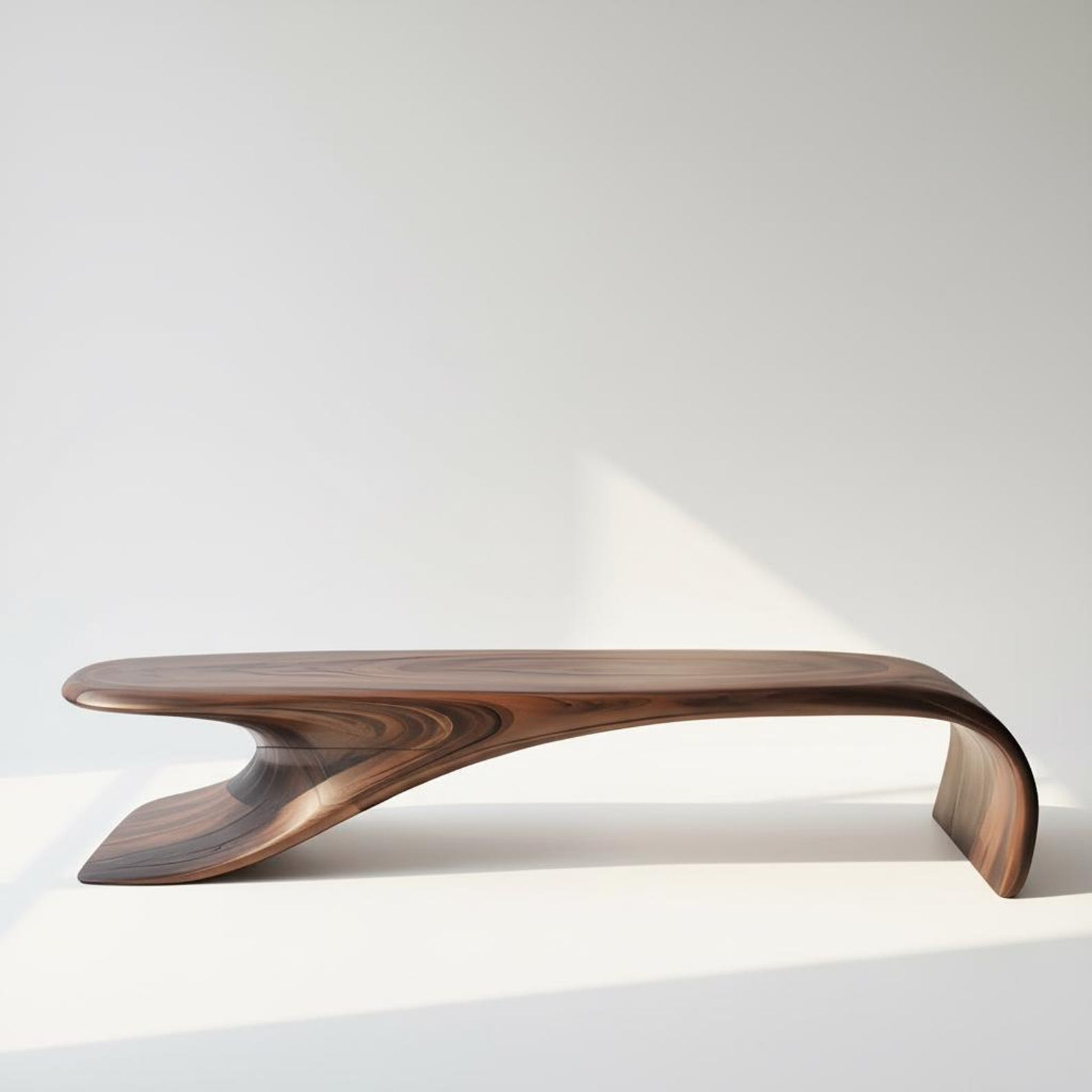 Sculptural Solid Wood Low Bench with Curved Organic Form image 2