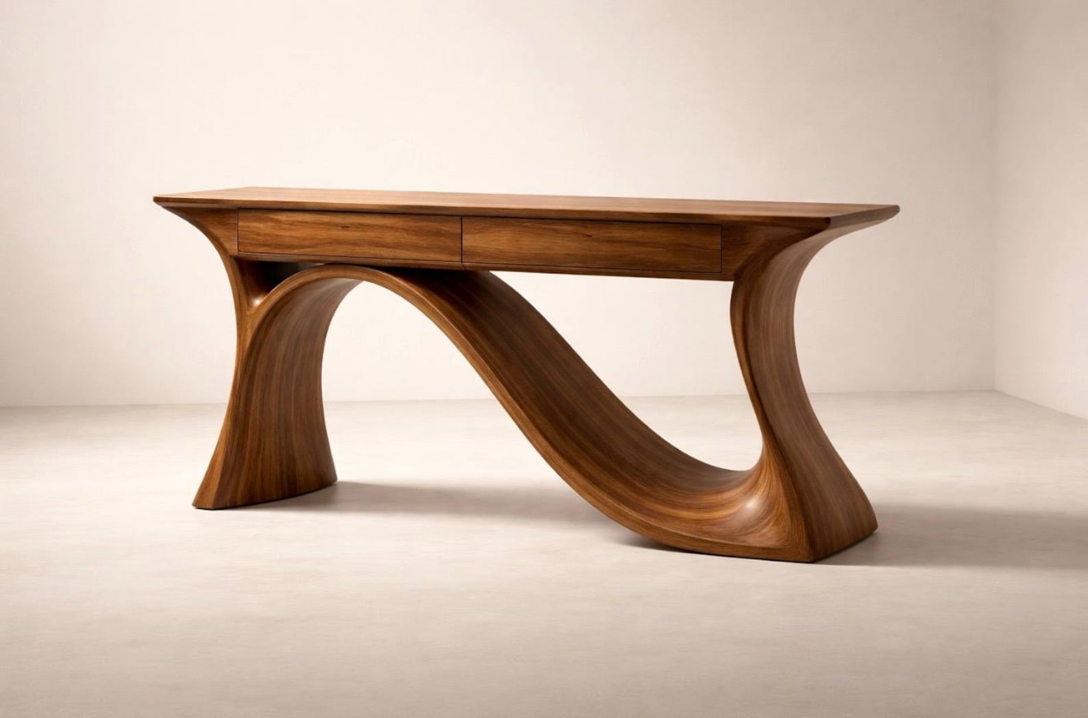 Solid Wood Console Table with Curved Sculpted Base and Two Drawers image 1