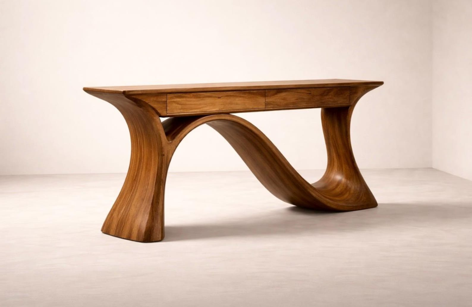 Solid Wood Console Table with Curved Sculpted Base and Two Drawers image 2