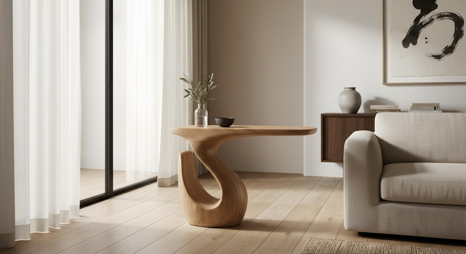 Solid Wood Console Table with Sculptural Twisted Base image 1