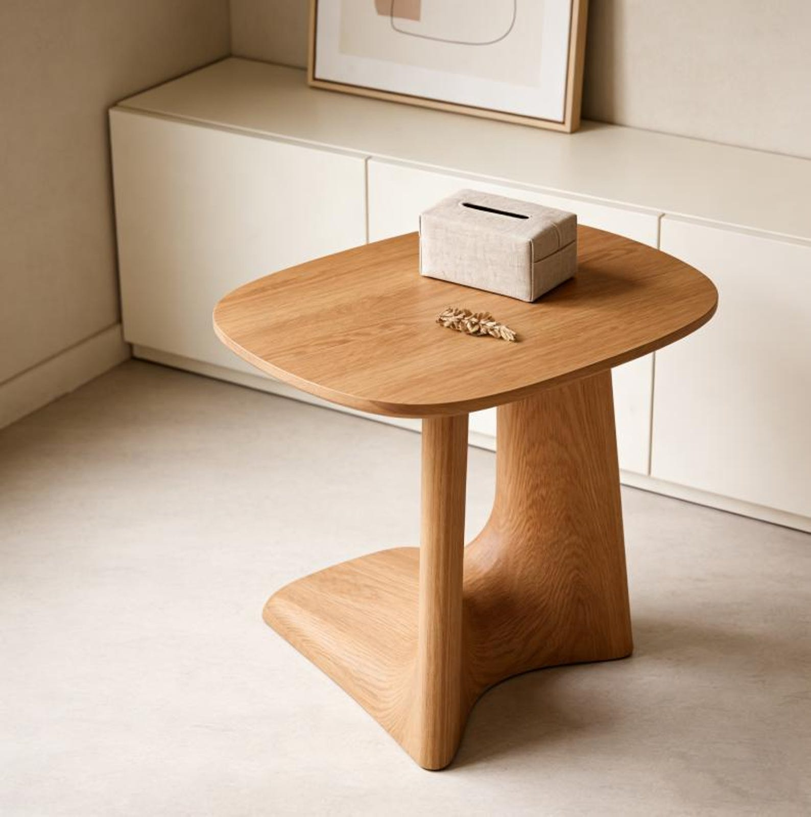 Wood Side Table with Rounded Square Top and Sculpted Pedestal Base image 3